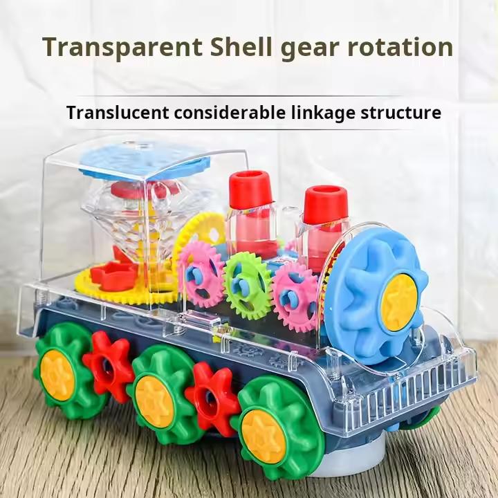 🧠🧩Perfect Gift for Kids🎁Interactive Transparent Train Toy with LED Light and Sound, 360 Rotating Engine Toy for Kids, Baby Sound Toys, Automatic Obstacle Avoidance