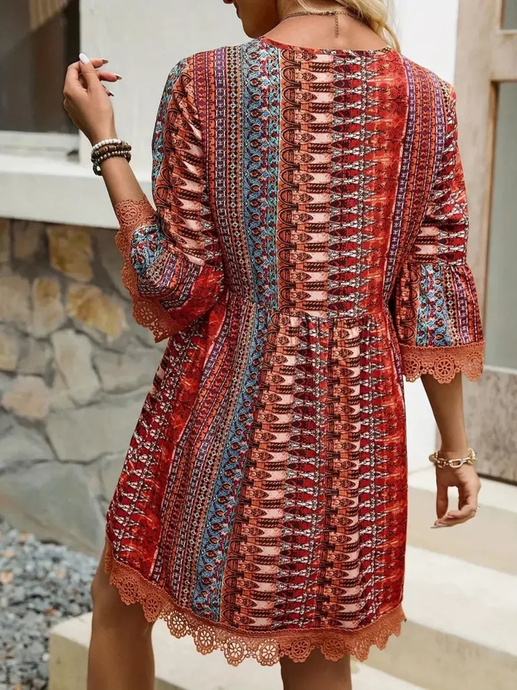 Women's Bohemian Print V-Neck Dress
