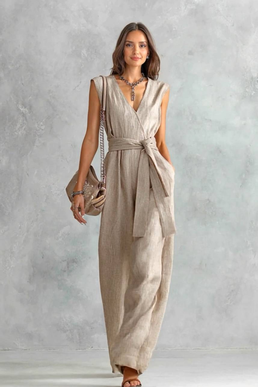 V-Neck Lace-Up Jumpsuit