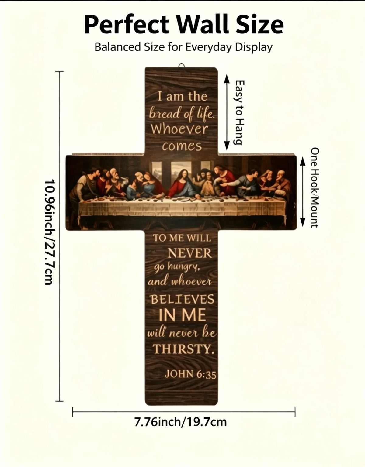 ✝️ The Last Supper Vintage Wooden Cross | John 6:35 Scripture Wall Décor