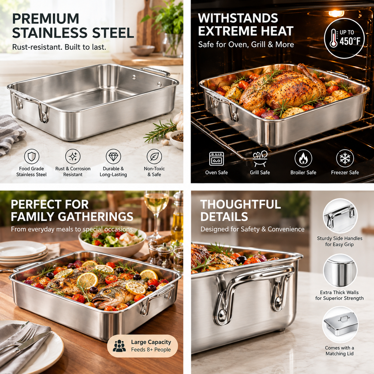 🥘🥘Large, extra-thick, heavy-duty baking pan; high-temperature resistant kitchen tray.