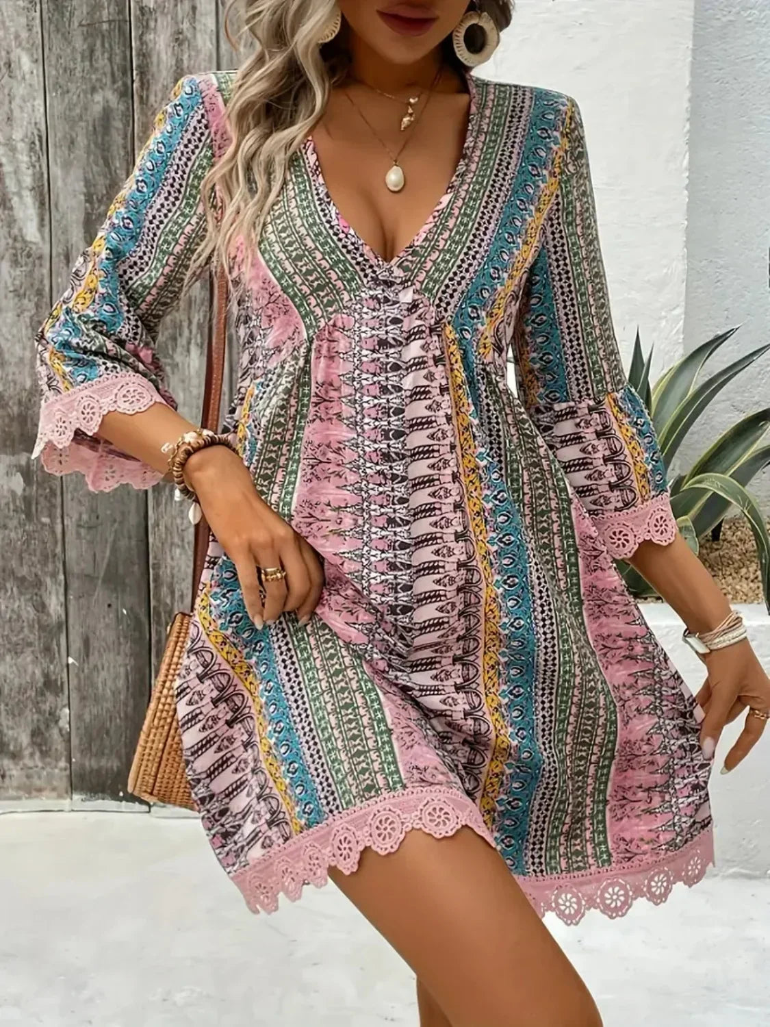 Women's Bohemian Print V-Neck Dress