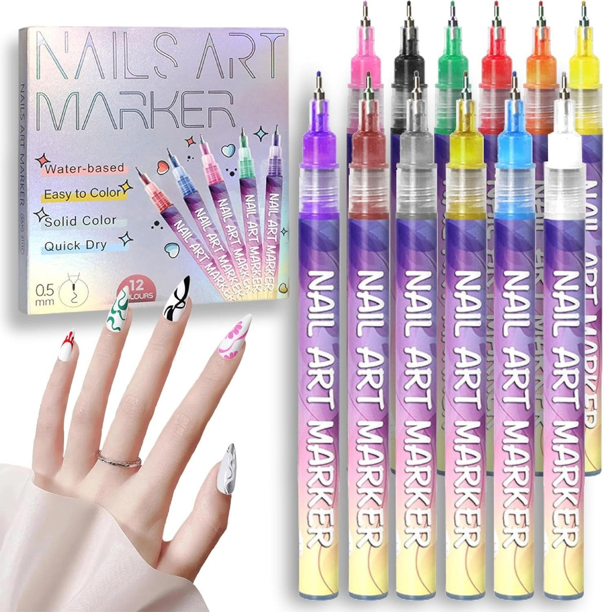 🎨12 Colors Nail Art Pens Set