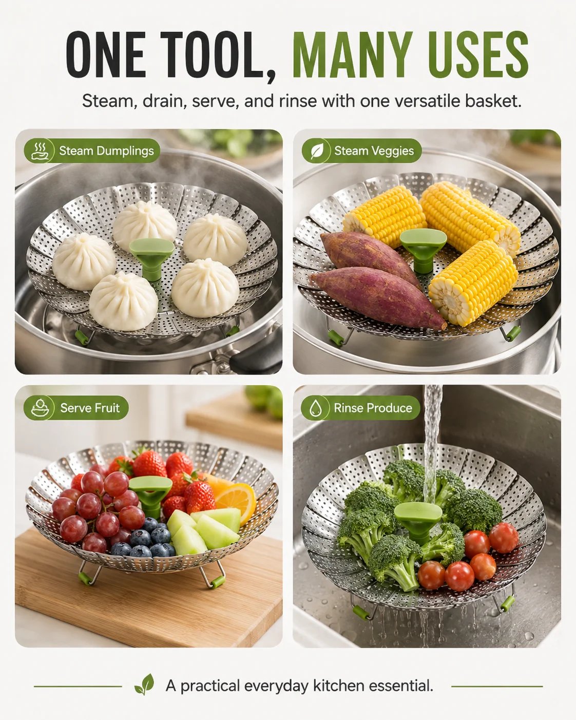 🥦💨 Expandable Stainless Steel Steamer Basket | Foldable Pot Insert 🍲✨
