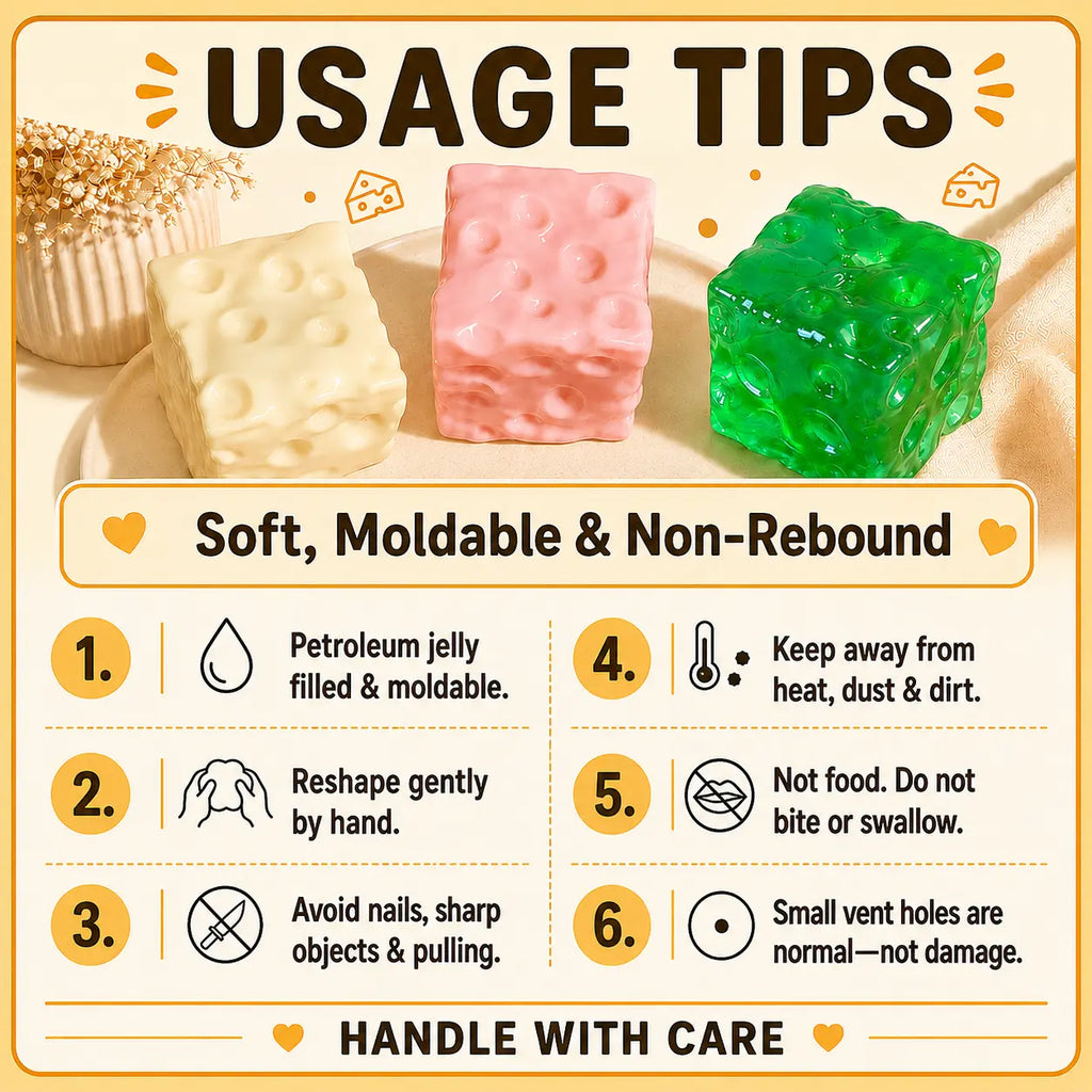 🧀🧀Squeeze the Stress Away – The Adorably Squishy Cheese Cube Fidget Toy