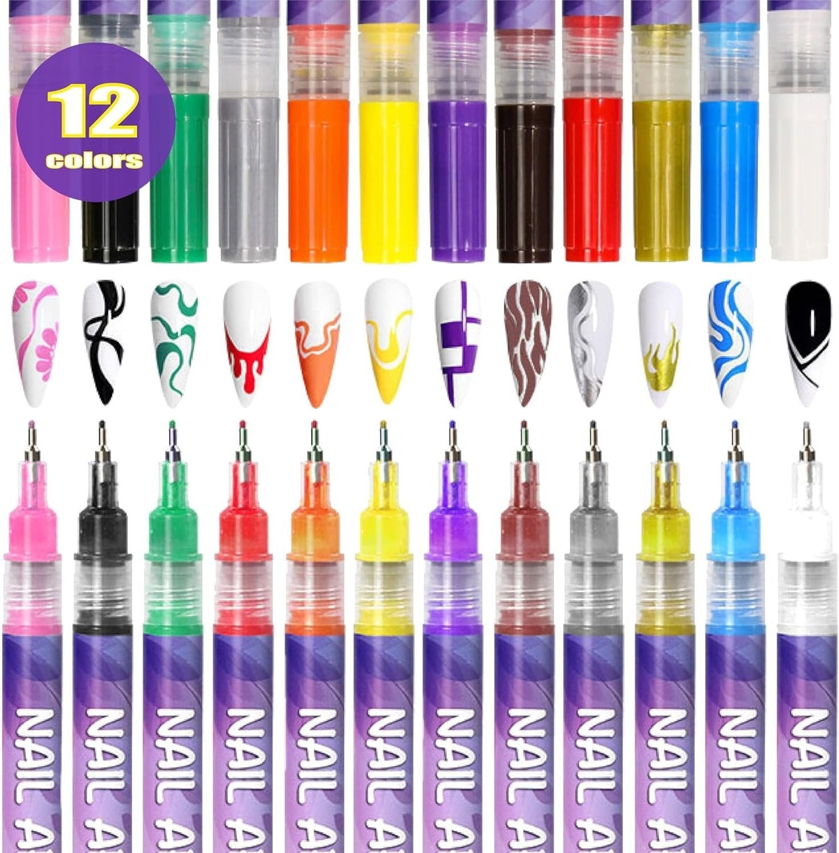 🎨12 Colors Nail Art Pens Set
