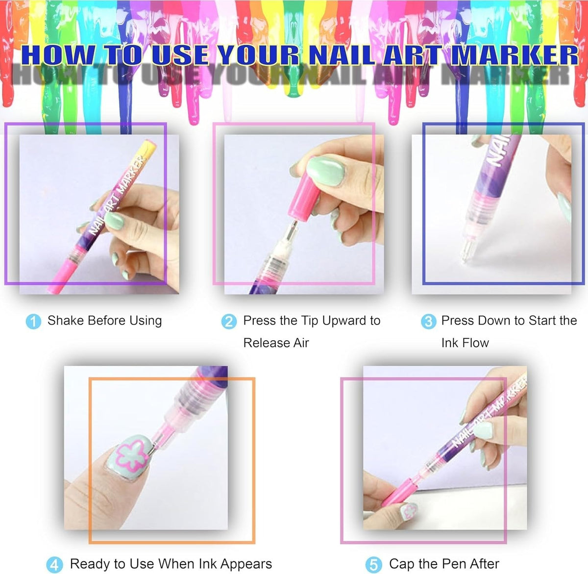 🎨12 Colors Nail Art Pens Set
