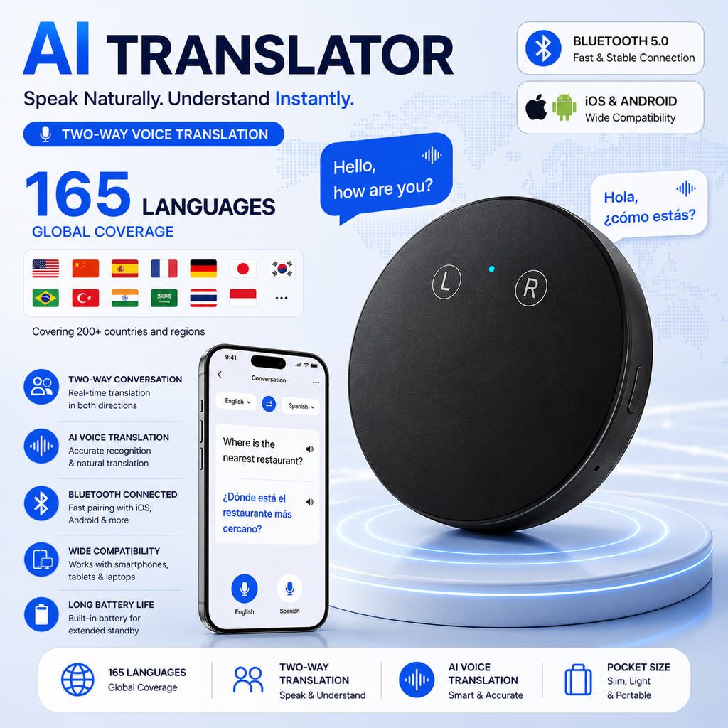 🔥🔥AI Language Translator Device – Real-Time Two-Way Voice Translator with Multi-Language Support