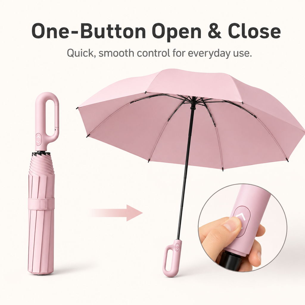 ☂️🌧️ Portable Automatic Folding Umbrella – Windproof & Waterproof with Loop Buckle 🌬️✨