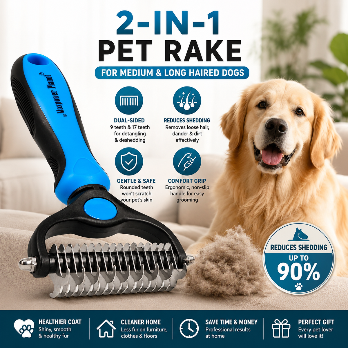 🐕LIMITED TIME 50% OFF!⏳🔥FurEase™ 2-in-1 Deshedding & Dematting Pet Brush