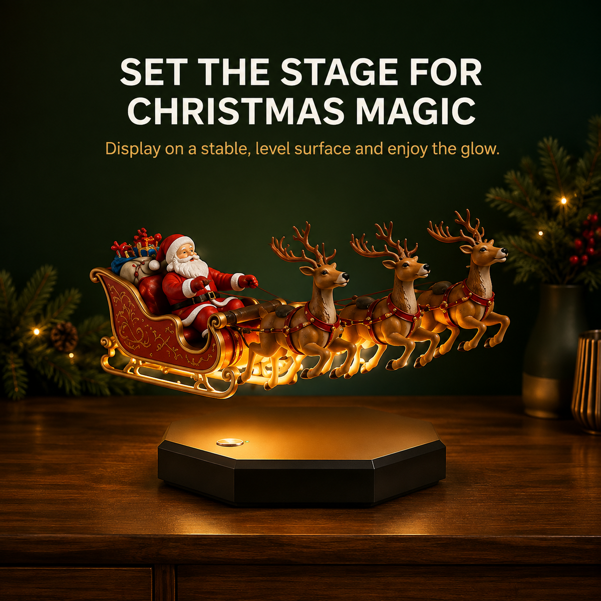 🎅🎅 Floating Santa Sleigh with 4 Reindeer – Magnetic Levitation Christmas Display