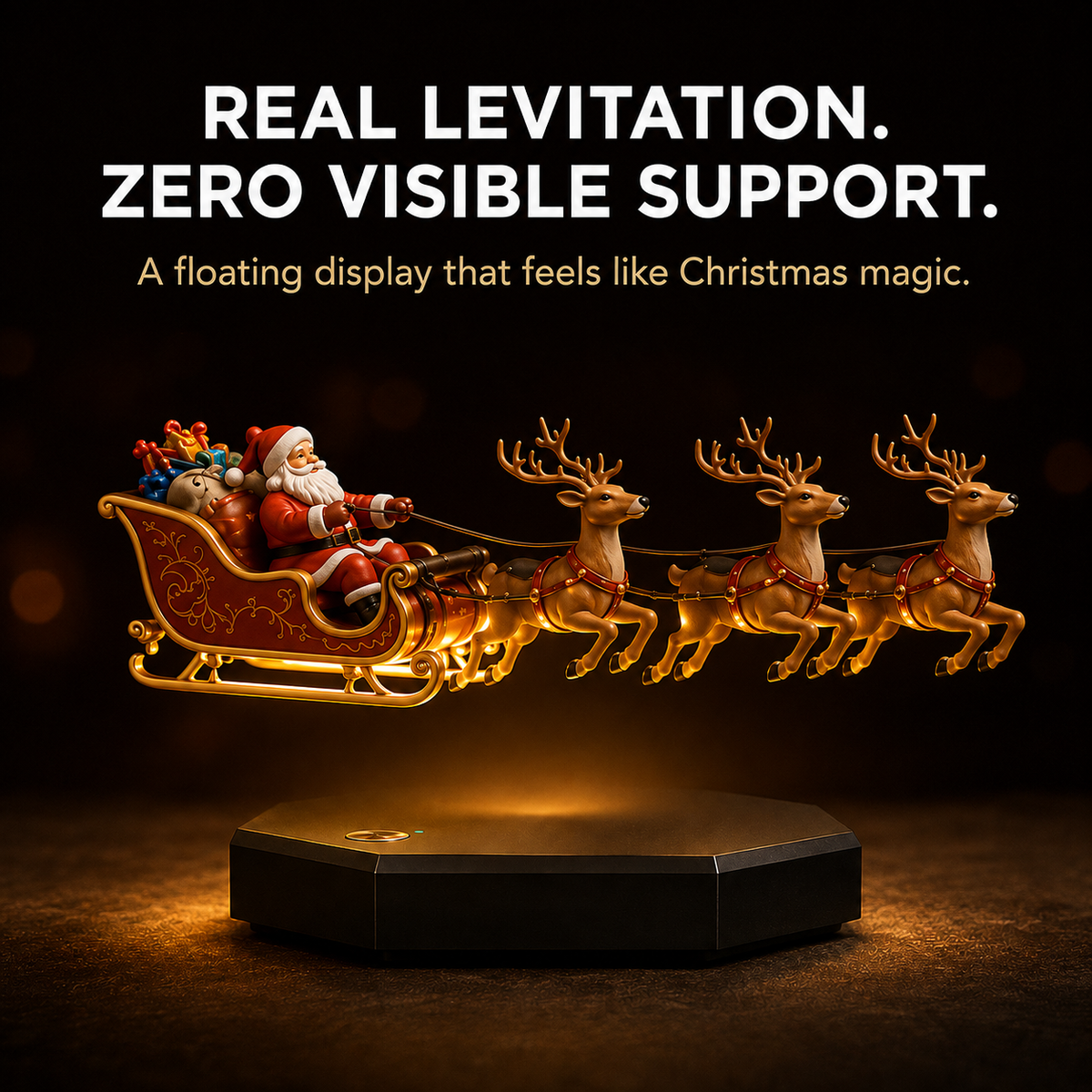 🎅🎅 Floating Santa Sleigh with 4 Reindeer – Magnetic Levitation Christmas Display