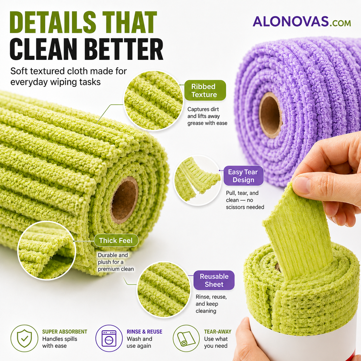 Multipurpose Reusable Tear-Off Cleaning Cloth Roll