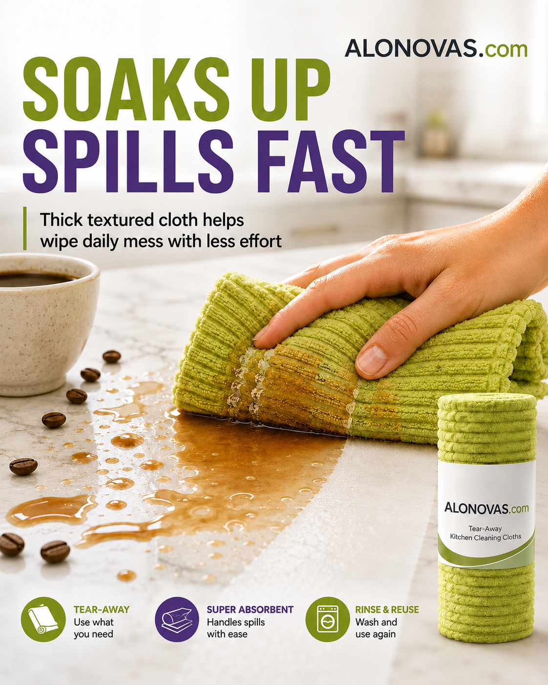 Multipurpose Reusable Tear-Off Cleaning Cloth Roll