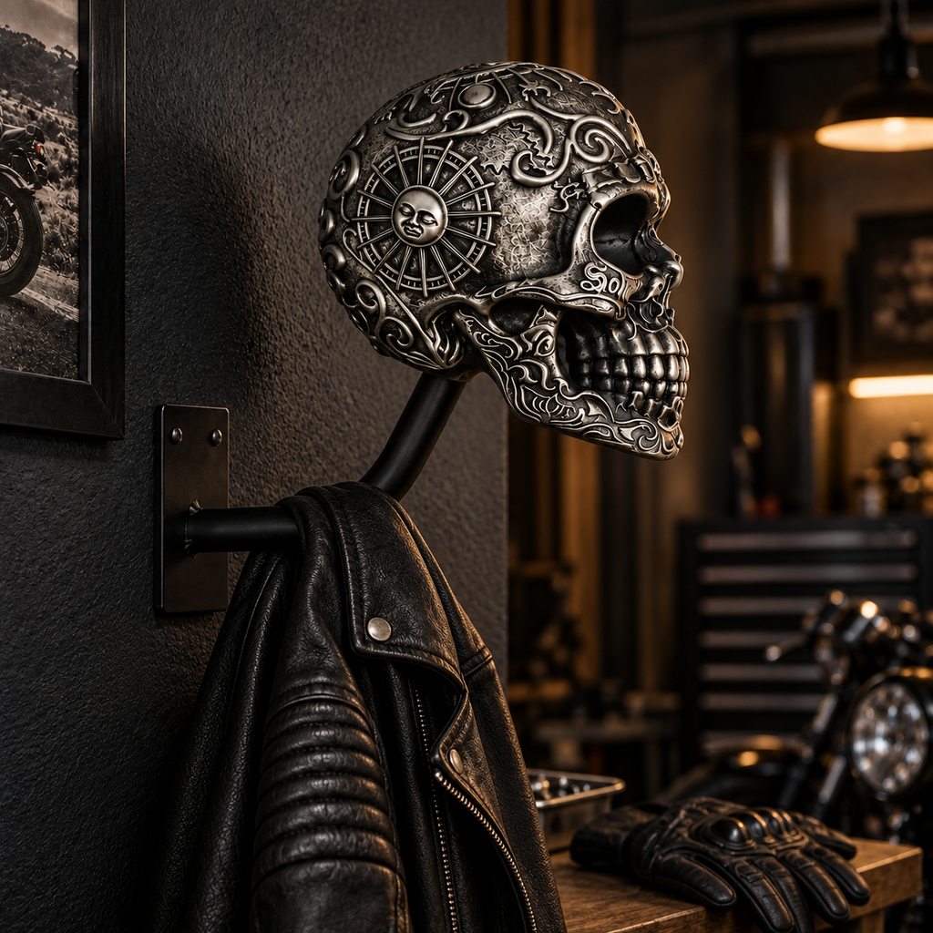 💀 Motorcycle Skull Helmet Holder – Heavy-Duty Wall Mount for Garage, Man Cave & Gear Display 🏍️