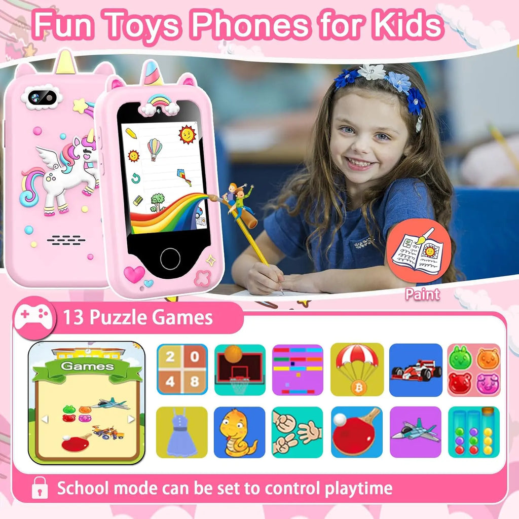 📱📸 Smartphones for children, featuring an HD touchscreen, dual cameras, and built-in MP3 player and games. 🎵🎮