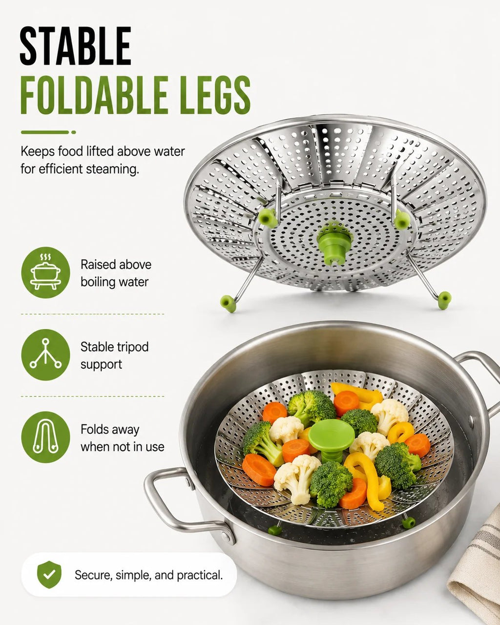 🥦💨 Expandable Stainless Steel Steamer Basket | Foldable Pot Insert 🍲✨