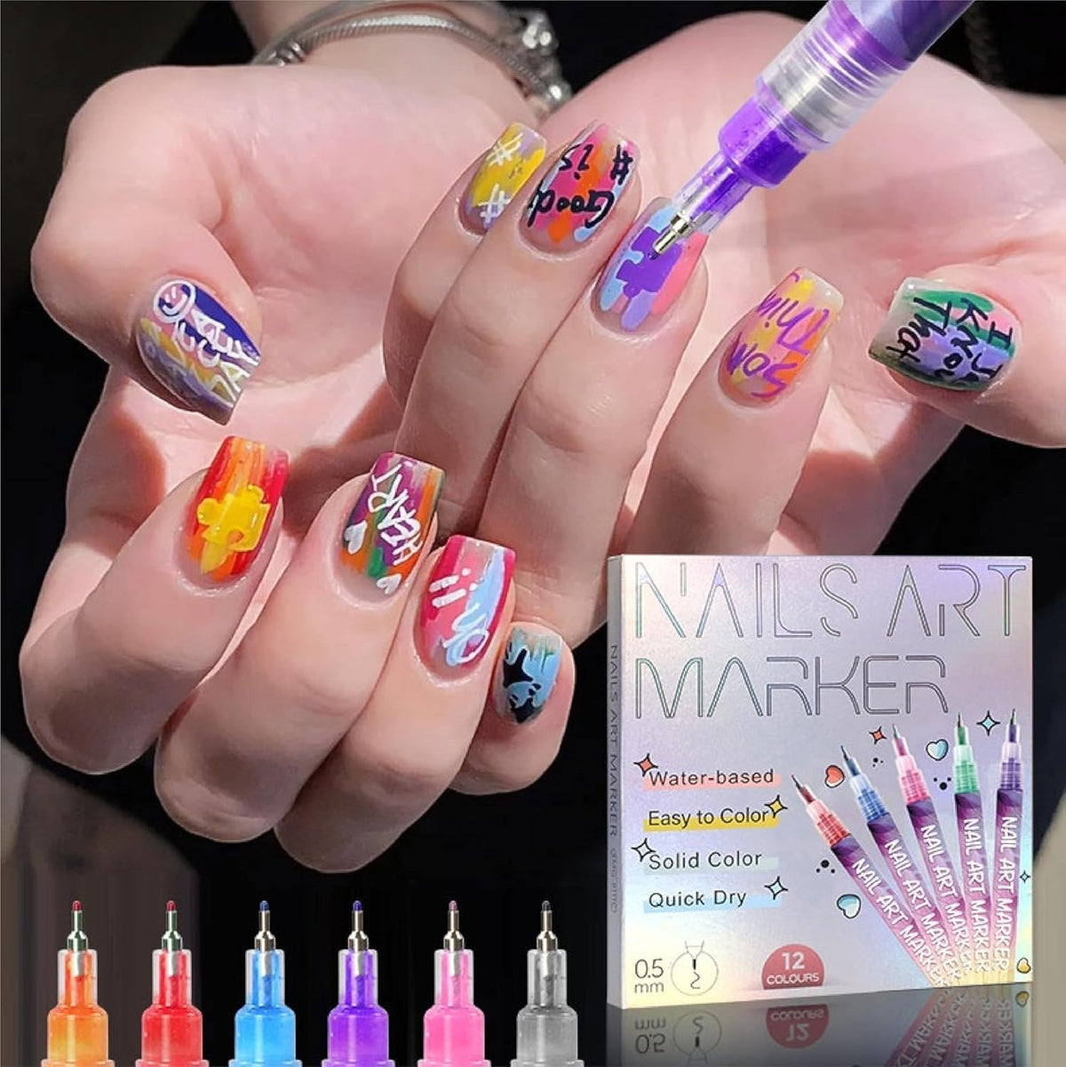 🎨12 Colors Nail Art Pens Set